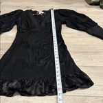 Love Shack Fancy  Black Jacquard Puff Sleeve Mini Dress XS Satin Ruffle Hem NWT Photo 10