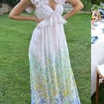 Zimmermann Floral Ruffle Linen & Silk Gown Maxi Dress Blue Meadow US 8 NWT Photo 1