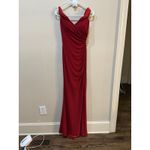 La Femme  Notched Off‎ Shoulder Ruched Fitted Dress In Red Size 0 Style 28389 Photo 2