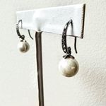 Elegant Pearl Drop Earrings With Crystal Accented Hook Classic Bridal Jewelry Silver Photo 0