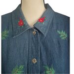 Vintage Denim Christmas Flower embroidered trim button shirt. Blue Size XL Photo 2