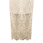 Shona joy  Lace High Neck Midi Dress Beige Nude Size 6 Lined Scalloped Hem Bridal Photo 5