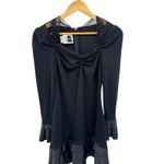 Tadashi Shoji Vtg Tadashi Black Long Sleeve Dress Lace Neck Satin Tier Ruffle Hem 8 USA Photo 2