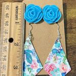 Statement Earring Set Bundle Rose Studs Floral Diamond Dangle Earrings Pink Blue Blue Photo 6