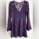 Willow & Clay Red and Blue Lace Mini Dress with Bell Sleeves, Size Small Photo 13