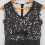 Metisu Black Lace Overlay Sheath Dress with Ruffle & Bow Women’s Size Small Photo 3