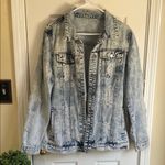 Source Unknown Light Blue Distressed Streetwear Jean Jacket Photo 0