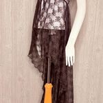 Rare 1970s Shirley of Hollywood lace tie front high low night gown / lingerie lg Black Photo 6