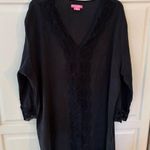 Isaac Mizrahi Black Lace Trim V Neck dress Shirt Womens XXL Photo 0