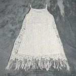 Women's Sleeveless Lace Mini Dress with Fringe Hem Size XXS Boho Bridal Grad White Photo 0