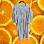 Miss Elaine Seersucker Lounger Embroidered Flowers Zip Front House Dress L Blue Size L Photo 1