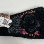 Crochet Hand Knit Headwrap Flower Accent Knit Black Pink Button Close Adjustable Photo 5