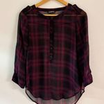 EXPRESS  - Semi Sheer Plaid Blouse in Red & Blue Photo 0