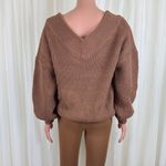 Zenana New Women's Plus Size V-Neck Off The Shoulder Waffle Knit Sweater Camel / Light Brown Sz 3X Photo 5
