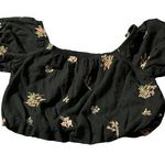 American Eagle  Outfitters women's small cropped black embroidered floral top Photo 0