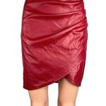 Windsor Red Faux Leather Ruched Pencil Straight Mini Asymmetrical Wrap Skirt L Photo 0