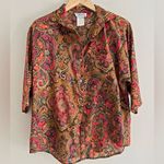 Vintage 70’s floral brown paisley retro wide sleeve button front shirt Photo 3