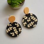 Round Black/Yellow Twig Leaf Acrylic Dangle‎ Earrings Retro Chic Style Black Photo 7