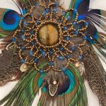 Chico's Chico’s Large Wild Peacock Feather Pin/Brooch Beaded Rhinestone Metal Fastener Photo 1