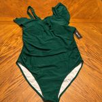 Aqua Eve Plus Size One Shoulder Ruffle Tummy Control Swimwear Green Photo 4