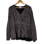 Maurice's  Floral Peplum Top Womens XL Black Pink Long Sleeve V-Neck Boho Peasant Photo 1