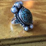 Royston Blue Horizon Turquoise White Pearl Cocktail Ring Size 6 Photo 9