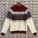 Vintage 70s JCPenney knit fair isle heavy sweater rust navy mock neck MEDIUM Orange Photo 0