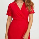 Aritzia Babaton Wallace V-Neck Short Sleeve Crossover Wrap Mini Dress Red Small Photo 9