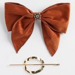 Torrid Fall Autumn Brown Bow Barrette & Gold Hammered Hair Pin Accessory Set Photo 8
