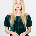 Socialite  Off the Shoulder Emerald Green Crushed Velvet Top, Sz L Photo 0