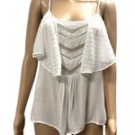 Miss Me  Western White Metallic Silver Ruffled Spaghetti Strap Tank Blouse Small Photo 0