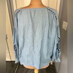 ZARA  Denimwear Chambray‎ Embroidered Pom Pom Peasant Boho Oversize Top Photo 4