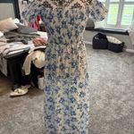 Smocked short sleeve floral print, maxi dress size medium Blue Photo 5