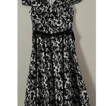 Hearts & Roses Black Black Cream Rose Tea Dress Floral Retro Newsprint Swing Size 10 Photo 3