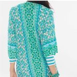 Chico's Chico’s Elbow Bell Sleeve Teal & Peach Tile Print Open Front Sweater Cardigan L Photo 1