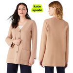 Kate Spade New York Tan Knit Cardigan Sweater Scalloped Pockets Button Front "S" Photo 1
