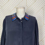 Equipment Rainbow Jeweled Collar Silk Button-Down Blouse Gray Size US Small Photo 6