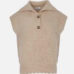 FRNCH | Oatmeal Tan Sleeveless Sweater Scallop Hem Turtleneck Button | Large Photo 0