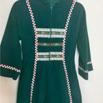 Vassarette  Vintage Green Velour Cottage Core House Dress with Floral Trim Small Photo 1