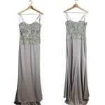 NWOT Montage by Mon Cheri Strapless Beaded Satin Gown Womens 12 Champage Sheer Silver Photo 1