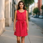 NWOT Red Polka Dot Dress Sleeveless Belted Chiffon Fabric Size undefined Photo 1