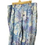 August Silk Wide Leg Cropped Pants Blue Purple Floral Print 100% Silk Size L Photo 6