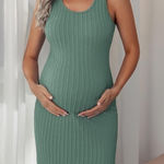 Ekouaer NWT  Maternity Rib Knit Side Slit Bodycon Dress Mint Green size S Photo 0
