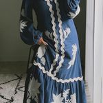 Farm Rio  Blue Embroidered Long Sleeve Dress M Photo 0