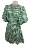 Old Navy  Above The Knee Linen Waist-Defined Wrap Gingham Dress Green Medium Photo 1