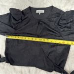 WAYF Size M Black Floral Jacquard Elegant Silky Cropped Classic Wrap Top Date Photo 9