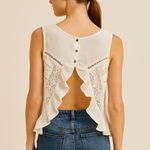 Free People  Ivory Lace Open Back Ruffle Sleeveless Top (1068) Photo 2