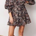 Cleobella Carolyn Split-Neck Paisley Ruffle Mini Dress Small Ruffle Long Sleeve Photo 0
