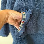 Natural Life  Cozy Fuzzy Poncho Hoodie One Size Blue‎ Aztec Trim Fringed Cozy Photo 4