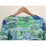 Alberto Makali VTG Blue Green Floral Bell Sleeve Blouse Beaded Fairy Whimsical Earthy Moss Art Photo 5